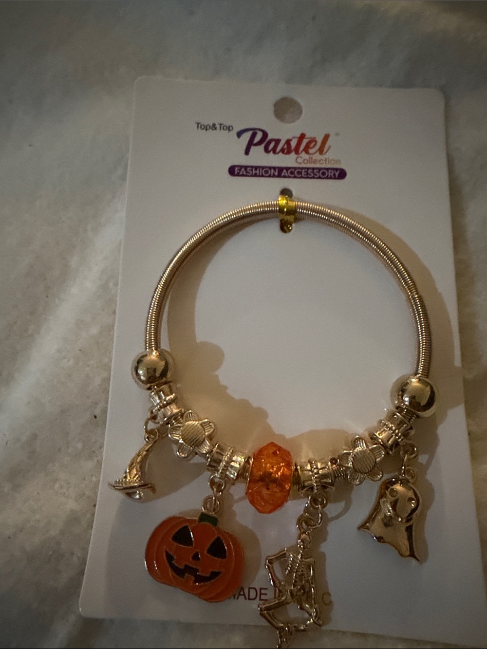 Pastel Collection Gold-Tone Halloween Charm Bracelet with Orange Pumpkin